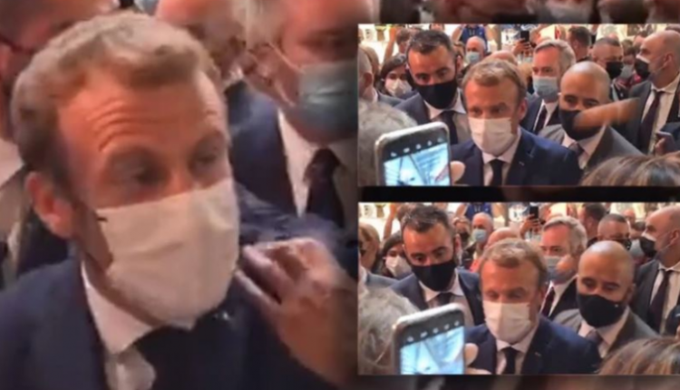 Emmanuel Macron sulmohet me vezë gjatë vizitës në një ekspozitë (VIDEO)