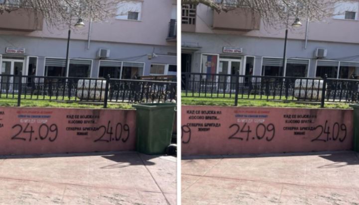 Zveçan: Vendosen grafite nacionaliste serbe, shkruhet data dhe dita kur ndodhi sulmi në Banjskë (FOTO)