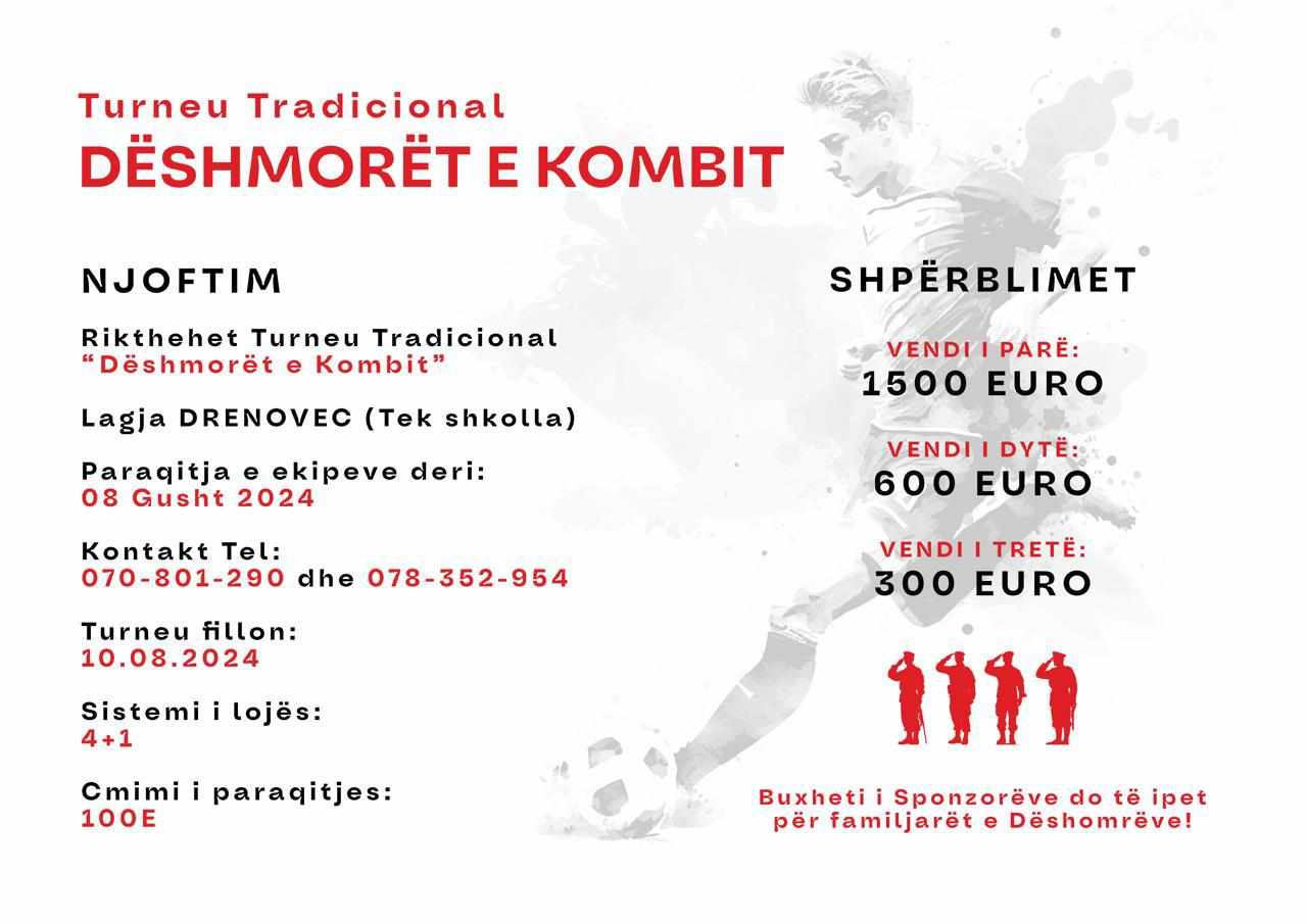 Në Drenovec rikthehet turneu i madh tradicional i futbollit ” Dëshmorët e Kombit